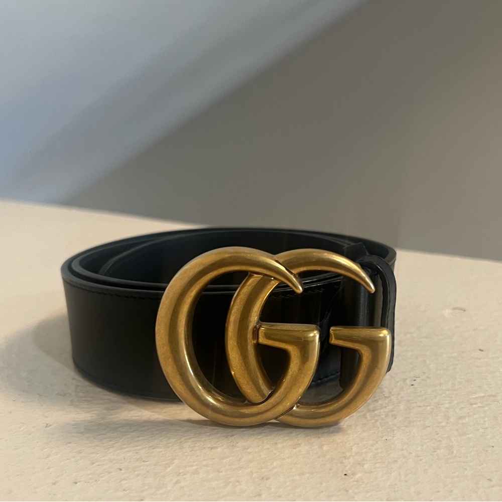 GUCCI GG Marmont belt 400593 notation size 70 leather black gold metal f…